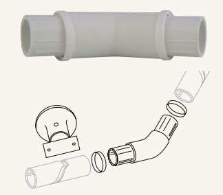 45 Degree Elbow 2-Way Connector, WBL, Fixings - White